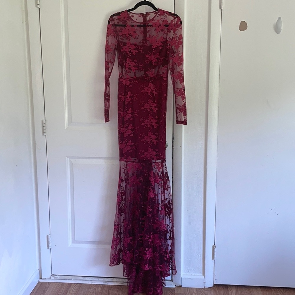 Red floral mesh dress gown